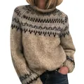 Detail of women's oversized Fair Isle turtleneck sweater with thick knit texture. - 3XL / Top (20091) / Gray