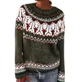 Vista dettagliata del motivo Fair Isle su questo maglione da donna in maglia verde scuro - 3XL / Top (8720) / Verde Scuro Patchwork