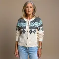 Classic Nordic pattern knitted cardigan for women in cream, grey and blue color - 3XL / Tops / Gray Blue Argyle Patchwork (8981)