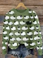 Dettaglio del maglione in maglia verde con motivo a pecore bianche e nere iconico - 3XL / Top / Verde