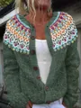 Close-up of women's green knitted cardigan featuring a vibrant fair isle yoke pattern design - 4XL / Tops / Grass Green Jacquard