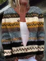 Close-up of women's chunky knit striped cardigan featuring rustic wooden buttons - 3XL / Tops / Multi-color Wavy Stripes (8983)