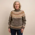 Classic Fair Isle patterned turtleneck sweater with warm brown and beige knit details - 3XL / Tops / Brown