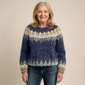 Elegant women's blue knitted sweater featuring traditional fair isle patterns in a loose fit - 3XL / Tops / Dark Blue