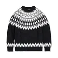 Vista dettagliata del motivo Fair Isle monocromatico su un maglione in maglia morbida - 3XL / Parte superiore (8738) / Nero