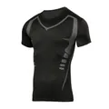 Men's black quick-dry compression shirt for gym and running with grey geometric pattern - S / Tops / Black (Gray Pattern)