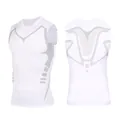 Front and back view of white quick-dry compression tank top for men's fitness training - S / Tops / White with Gray Print (Tank Top)