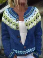 Cozy blue knit cardigan featuring a cute sheep Fair Isle pattern and wooden buttons - S / Tops / Royal Blue Sheep(9072)