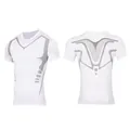 Front and back view of men's white short-sleeved sports compression training shirt - S / Tops / White with Gray Print