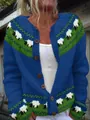 Primo piano dettagliato del cardigan blu lavorato a maglia da donna con motivi di pecorelle. - 2XL / Top / Jacquard Pecora Blu