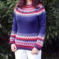 Comodo maglione blu a maglia con motivi geometrici Fair Isle in rosso e bianco - 3XL / Top / Blu Notte (8710)