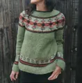 Elegante maglione da donna a girocollo in verde muschio con motivi colorblock chic - 3XL / Top / Verde Erba (8711)
