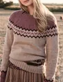 Maglione in maglia Fair Isle da donna nei toni rosa polvere e beige, perfetto per l'inverno - 3XL / Top / Avena Rosa (8712)