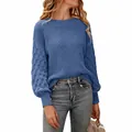 Cozy blue long-sleeve round-neck knit sweater with lantern sleeves for autumn fashion - S / Tops / Blue