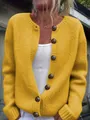 Stylish mustard yellow oversized knitted cardigan sweater with dark wooden buttons - 3XL / Tops / Lemon Yellow