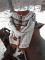 Dettaglio della trama a maglia nordica e dei bottoni a fiore del cardigan da donna - 3XL / Top / Jacquard Fair Isle Caffè