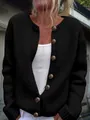 Women's loose black knitted cardigan with six decorative brown textured buttons - 3XL / Tops / Black