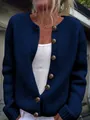 Dark blue women's knitted cardigan jacket with button-down front and loose fit style - 3XL / Tops / Sapphire Blue