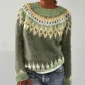 Maglione vintage verde in maglia con motivo colorblock e girocollo alla moda - 3XL / Top / Verde Erba (8710)