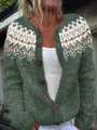 Vista dettagliata del cardigan da donna in maglia verde con motivi jacquard e bottoni - 3XL / Top / Jacquard Verde Foresta