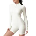 Body deportivo blanco de manga larga con cremallera para mujer, ideal para fitness y yoga - S / Top y Pantalones / Blanco