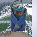 Maglione da donna in maglia blu con motivo Fair Isle, girocollo e vestibilità comoda - 3XL / Top (8623) / Blu