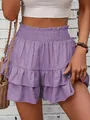 Stylish purple layered ruffled shorts skort with comfortable high elastic waist for summer - S / Bottoms / Purple