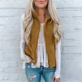 Stylish women's brown plush sherpa vest with zipper closure shown on a model outdoors - 3XL / Tops / Tan