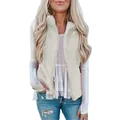 Gemütliche cremefarbene Fleece-Weste für Damen mit weichem Plüsch und Reißverschluss - Gebrochenes Weiß