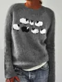 Cozy grey women's crew neck knitted pullover featuring a classic sheep pattern design - S / Tops / Little Grey Sheep Pattern