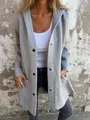 Women's casual grey hooded jacket with single-breasted buttons for autumn and winter - S / Tops / Gray