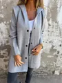 Detail of a gray casual hooded jacket featuring a classic single-breasted button design. - Light Gray