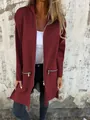 Solid wine red casual long sleeve zip-up hooded jacket for women autumn fashion - Burgundy