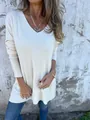 Pull blanc élégant à col en V pour femmes avec une maille texturée et une coupe ample - S / Hauts / Blanc