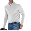 Detail view of men's winter long sleeve quarter-zip leisure polo shirt in light grey - S / Tops / White