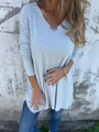 Détail d'un pull en maille à col en V coupe ample gris clair pour tenue d'automne - S / Hauts / Gris clair