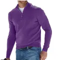 Men's premium purple long sleeve quarter-zip wool blend casual polo shirt for autumn - S / Tops / Deep purple