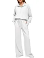 Full view of white two-piece tracksuit featuring half-zip sweatshirt and wide-leg pants - S / Top And Bottom / White