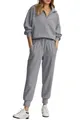 Professional women's grey two-piece lounge set with half-zip sweatshirt and ribbed joggers - Gray