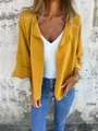 Cardigan casual in finta pelle scamosciata giallo senape con elegante colletto a rever - Giallo