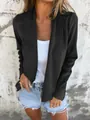 Women's black faux suede open front cardigan jacket styled with denim shorts. - S / Tops / Black