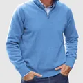 Suéter polo azul claro informal para hombre con media cremallera y manga larga - Azul cielo