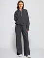 Women's two-piece lounge set with half-zip sweatshirt and wide-leg sweatpants - XS / Top And Bottom / Dark Gray