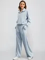 Women's chic light blue 2-piece lounge set with half-zip sweatshirt and wide-leg sweatpants - XS / Top And Bottom / Light Blue