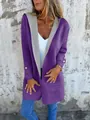 Dettaglio del cardigan con cappuccio da donna viola e grigio per uno stile casual primaverile - Taglia S / Top / Viola