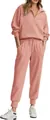 Women's pink ribbed loungewear set featuring half-zip sweatshirt and jogger pants - 3XL / Top And Bottom / Pink