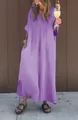 Full length view of a purple washed cotton V-neck casual maxi dress in a lifestyle setting - S / Tops / Purple
