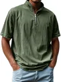 Vintage green men's zip-up polo shirt with denim-look washed fabric texture - Army Green