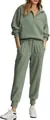 Women's sage green ribbed half-zip sweatshirt and joggers matching lounge set - 3XL / Top And Bottom / Army Green
