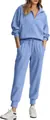 Stylish light blue ribbed loungewear set featuring half-zip sweatshirt and joggers for women - 3XL / Top And Bottom / Sky Blue